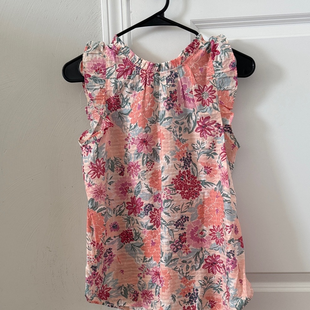 LOFT Pink and Green Floral Blouse